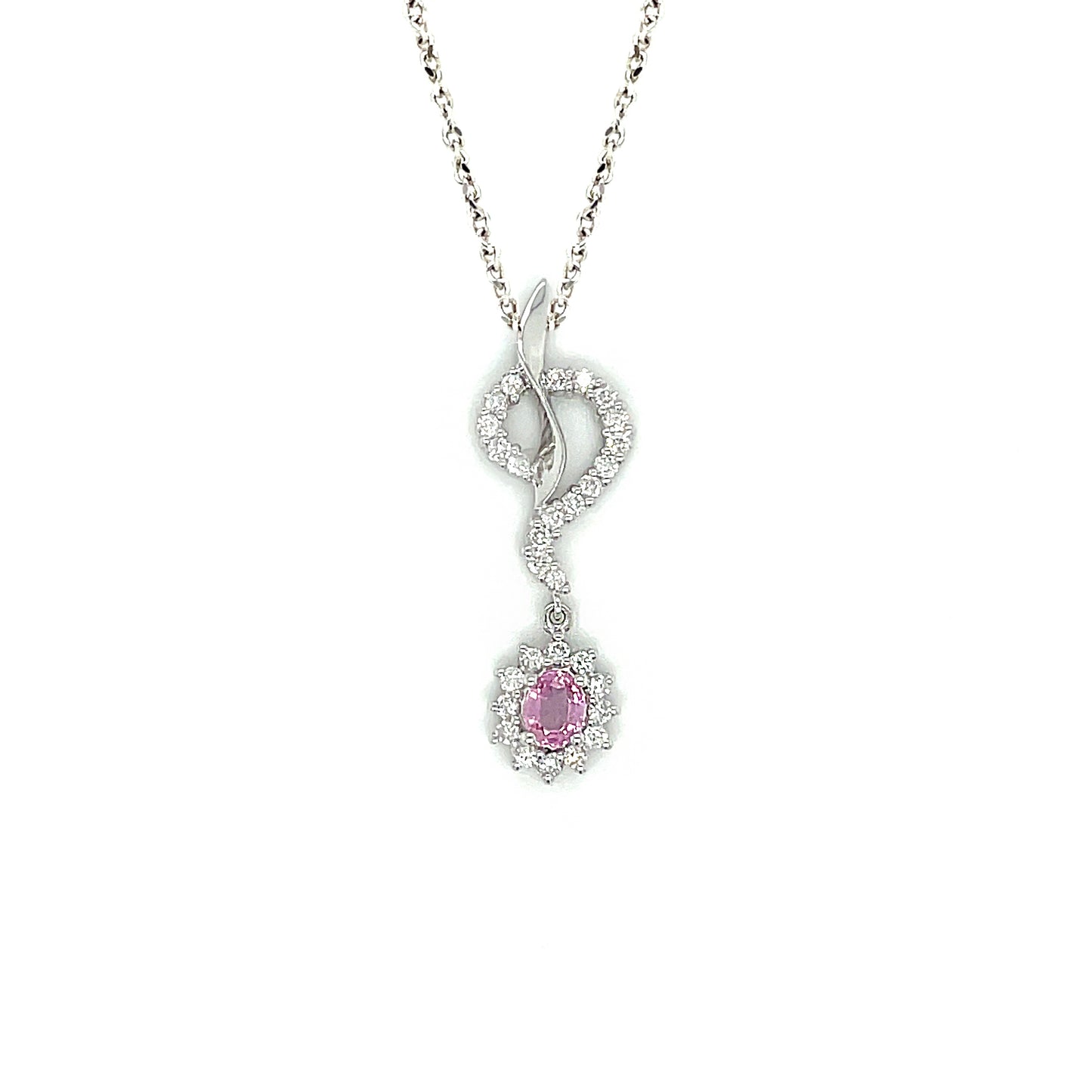 18K White Gold Pendant Set with Pink Sapphire, Diamond