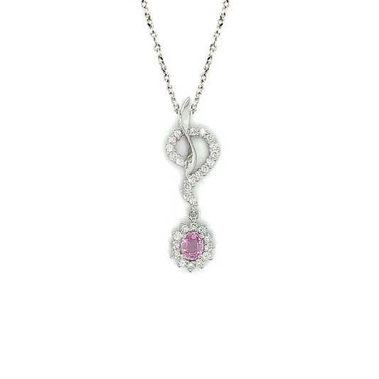 18K White Gold Pendant Set with Pink Sapphire, Diamond