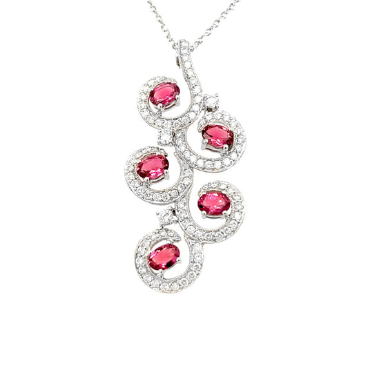 18K White Gold Fancy Design Pendant Set with Colorstone, Diamond