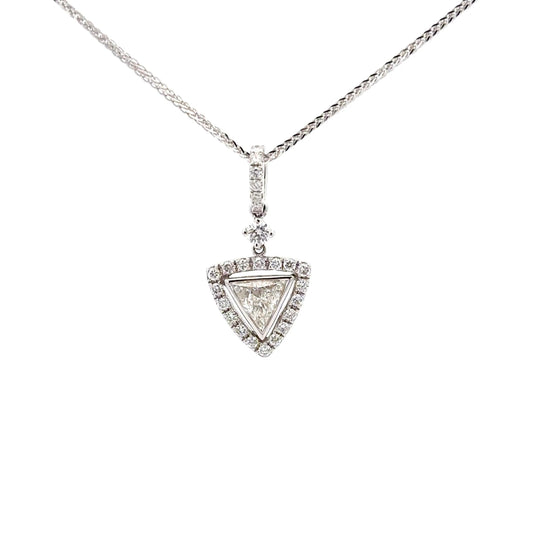 18K White Gold Trillion Diamond Pendant Set with Halo Round Diamonds