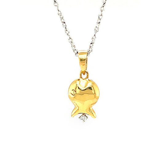 18K Yellow Gold Fish Style Pendant Set with Diamond