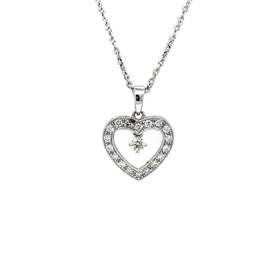 18K White Gold Heart Design Pendant Set with Diamond