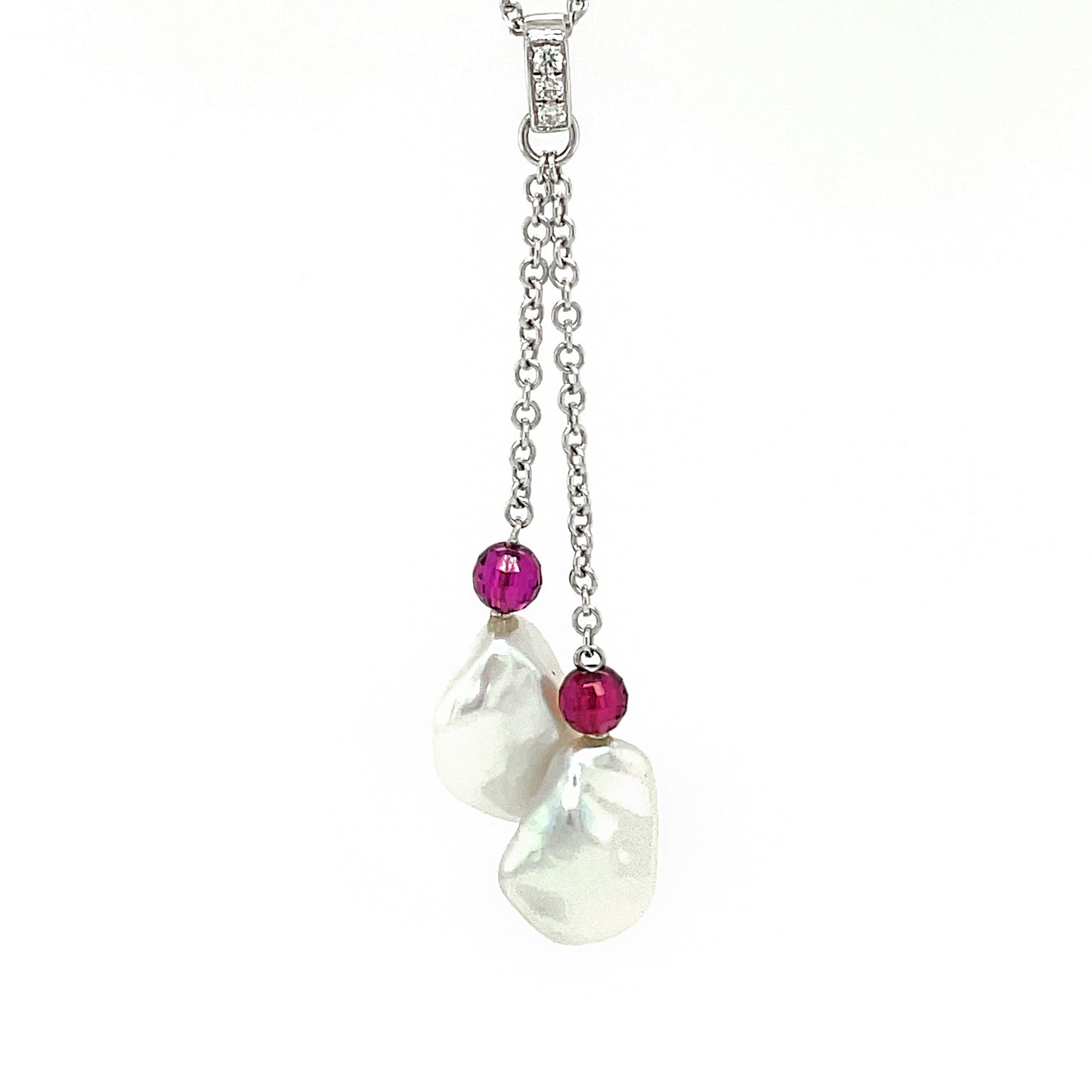 18K White Gold Pendant Design with Drop Fresh Water Baroque Pearl, Set with Diamond