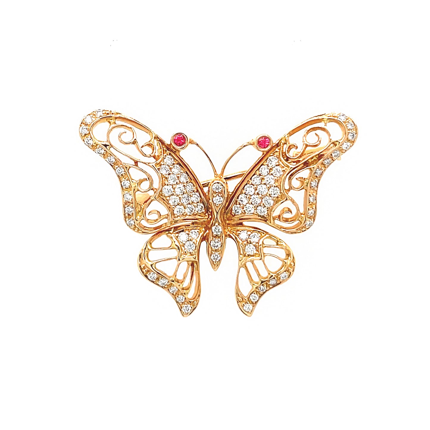 18K Rose Gold Butterfly Design Brooch Set with Diamond, Colorstone