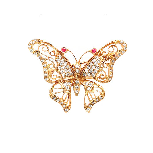 18K Rose Gold Butterfly Design Brooch Set with Diamond, Colorstone