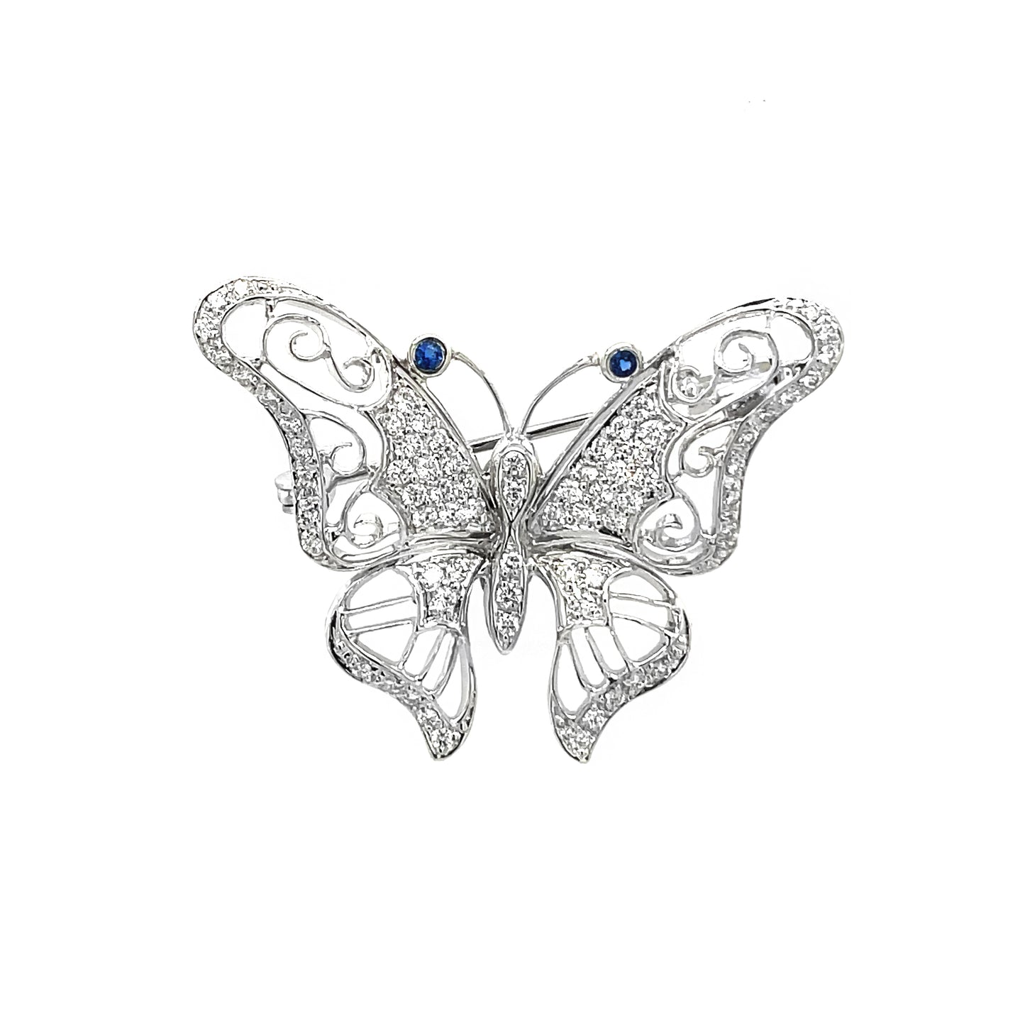 18K White Gold Butterfly Design Brooch Set with Diamond, Colorstone