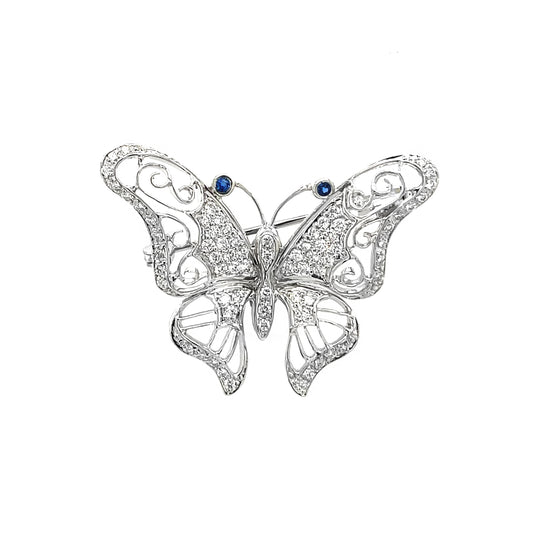 18K White Gold Butterfly Design Brooch Set with Diamond, Colorstone