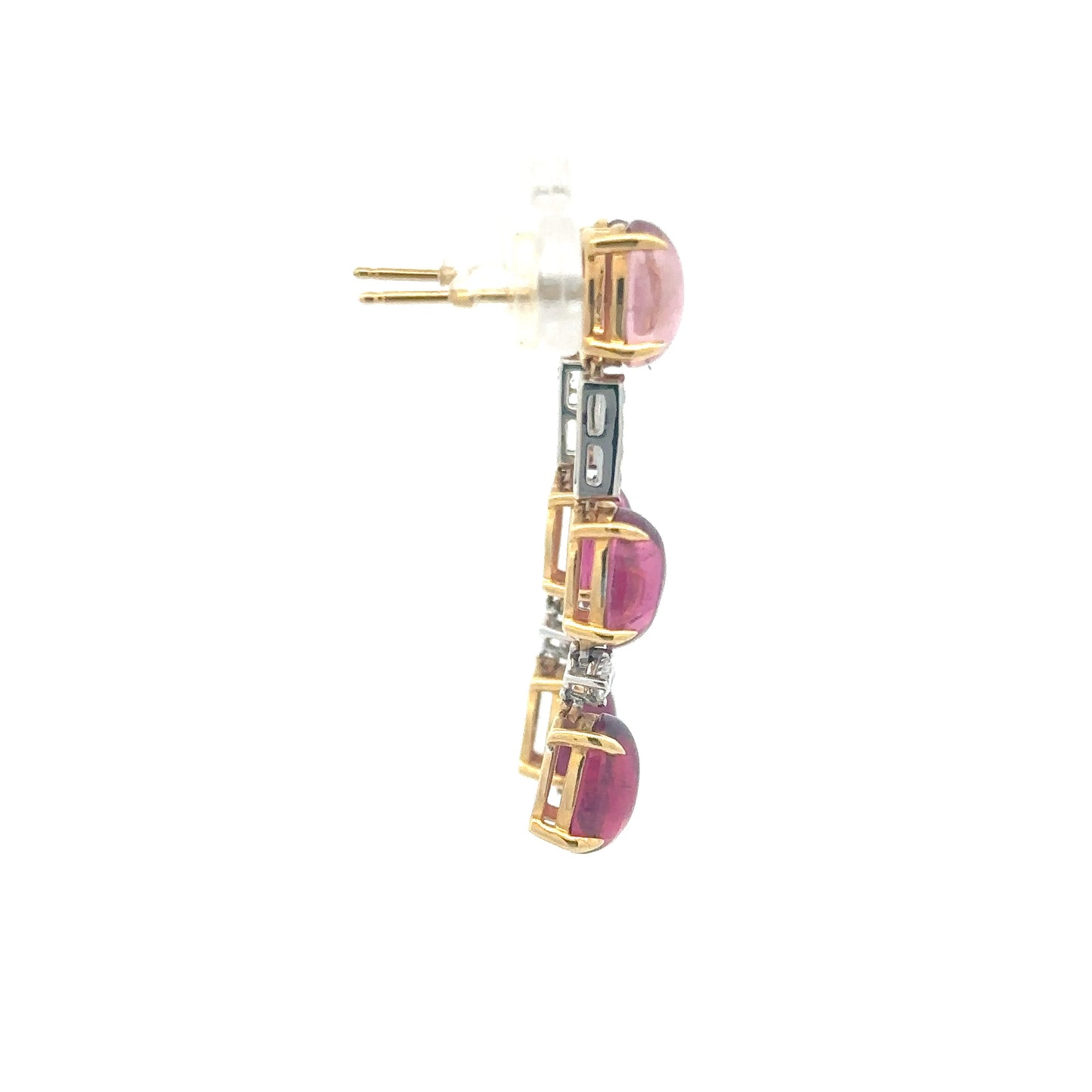 18K White & Yellow Gold Fancy Design Earrings Set With Cabochon Tourmaline & Diamonds
