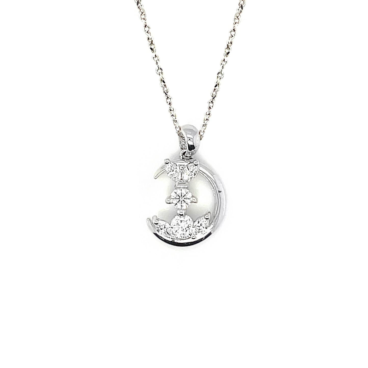18K White Gold Vintage Design Pendant Set with Diamond