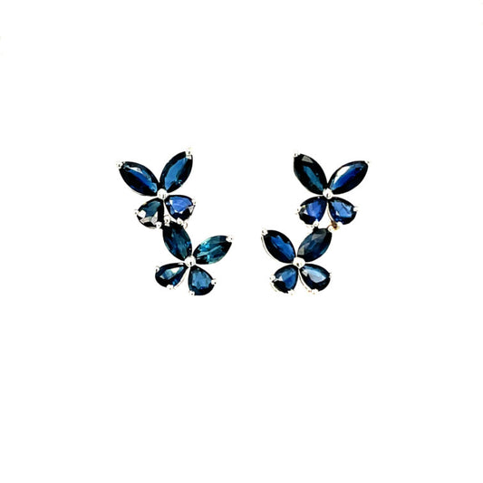18K White Gold Butterflies Design Earrings Set with Blue Sapphire