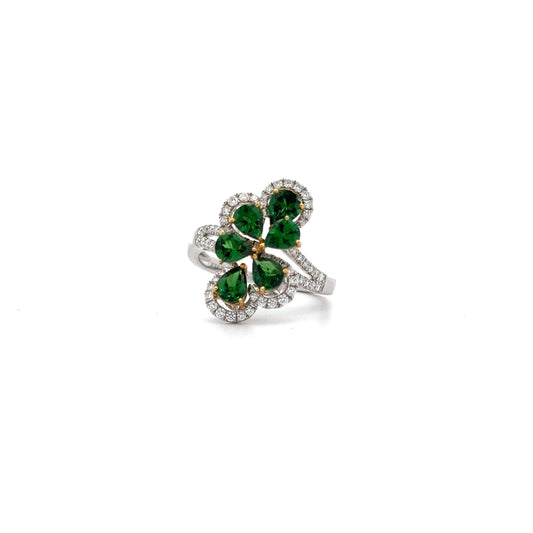 18K White & Yellow Gold Tsavorite & White Diamond Ring
