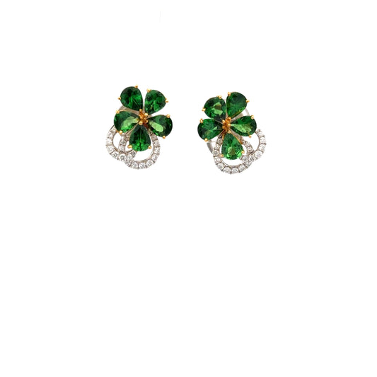 18K White & Yellow Gold Tsavorite & White Diamond Earrings