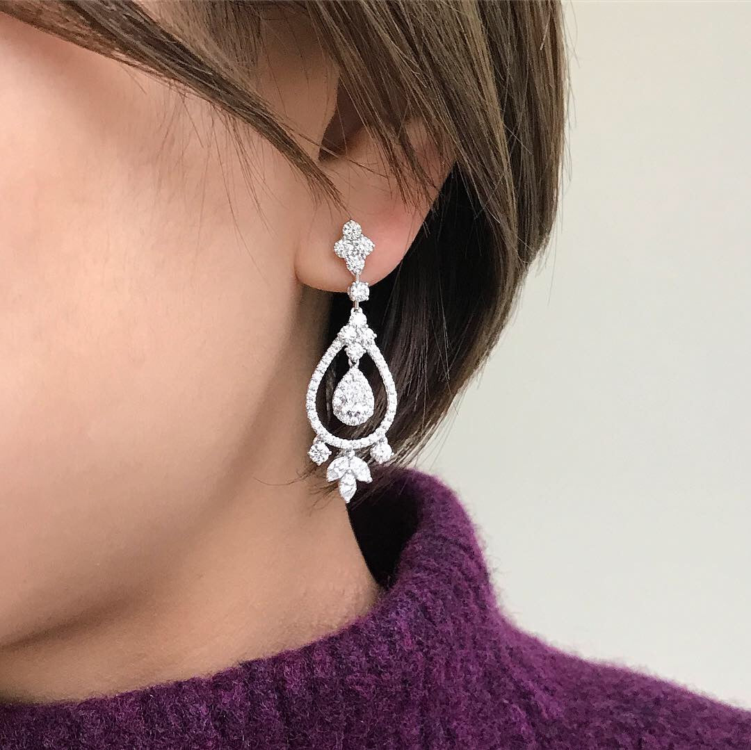 18K White Gold Mix Fancy Cut Diamond Dangling Earrings