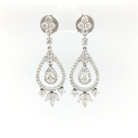 18K White Gold Mix Fancy Cut Diamond Dangling Earrings