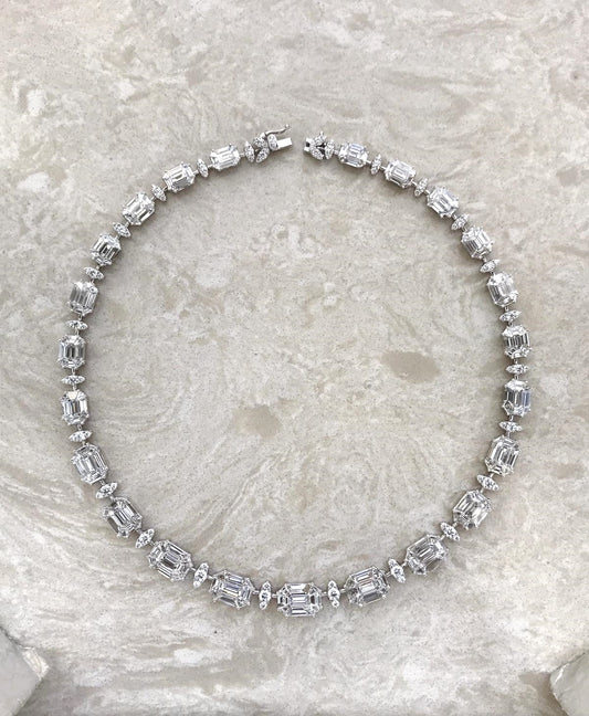 18K White Gold Mosaic Cut Diamond Necklace