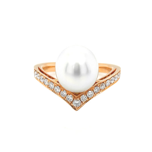 18K Rose Gold Vintage Design Ring Set with South Sea Pearl, Diamond
