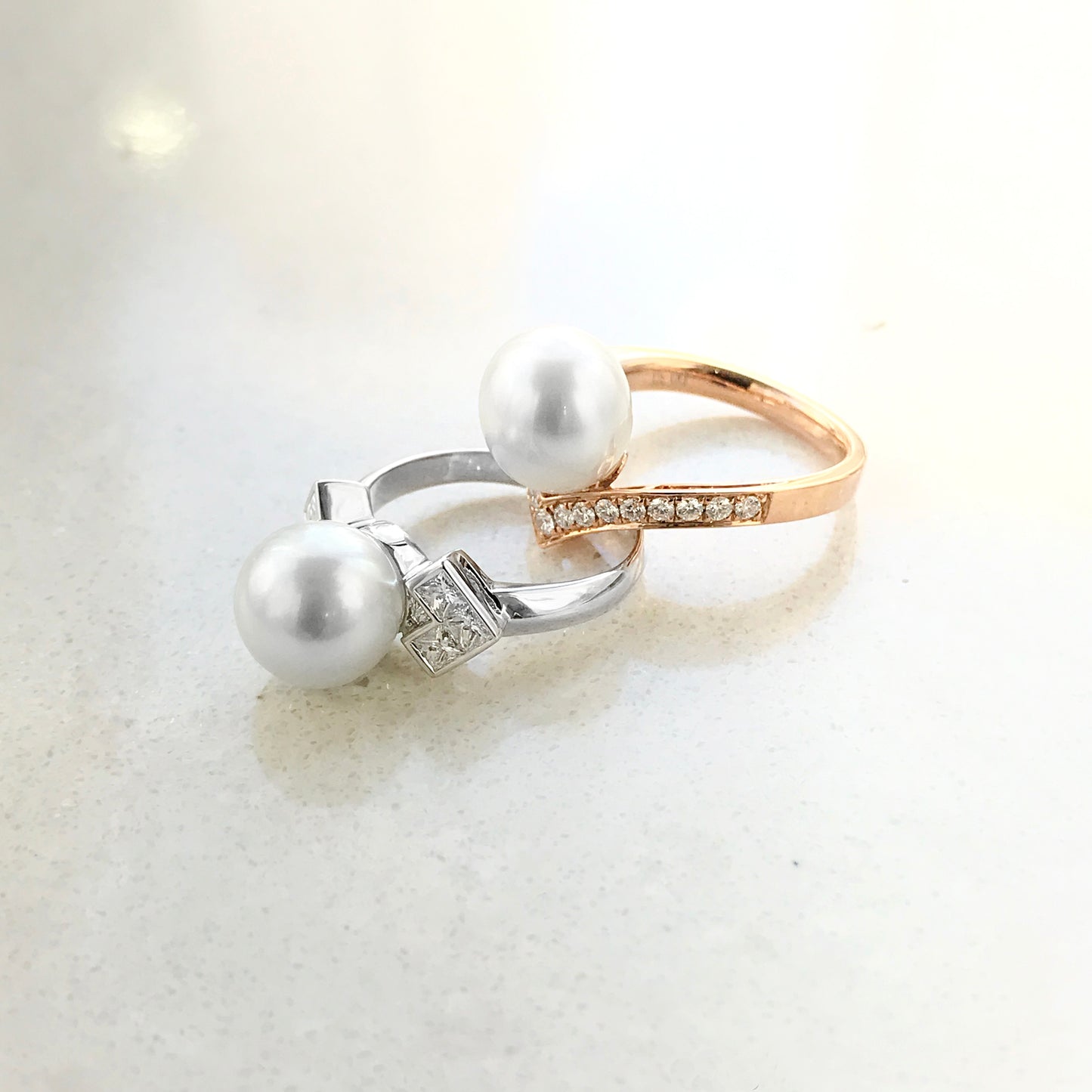 18K Rose Gold Vintage Design Ring Set with South Sea Pearl, Diamond