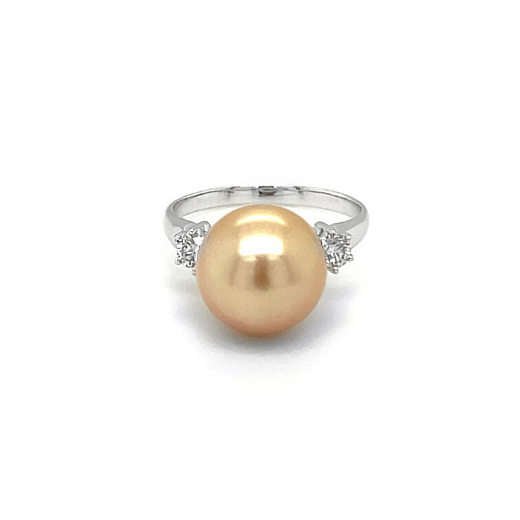 18K White Gold Classic Ring Set with South Sea Pearl, Diamond