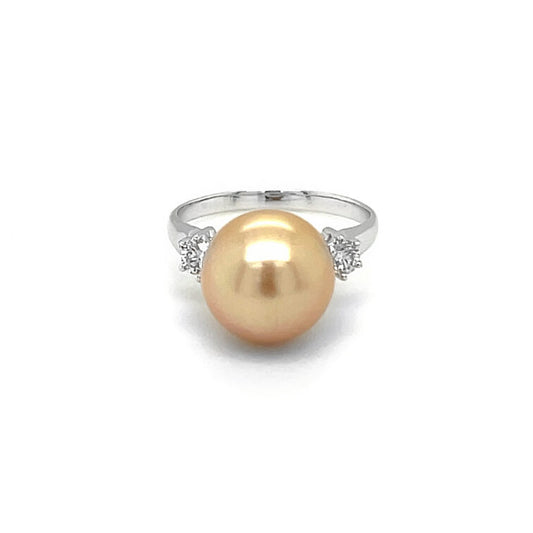 18K White Gold Classic Ring Set with South Sea Pearl, Diamond