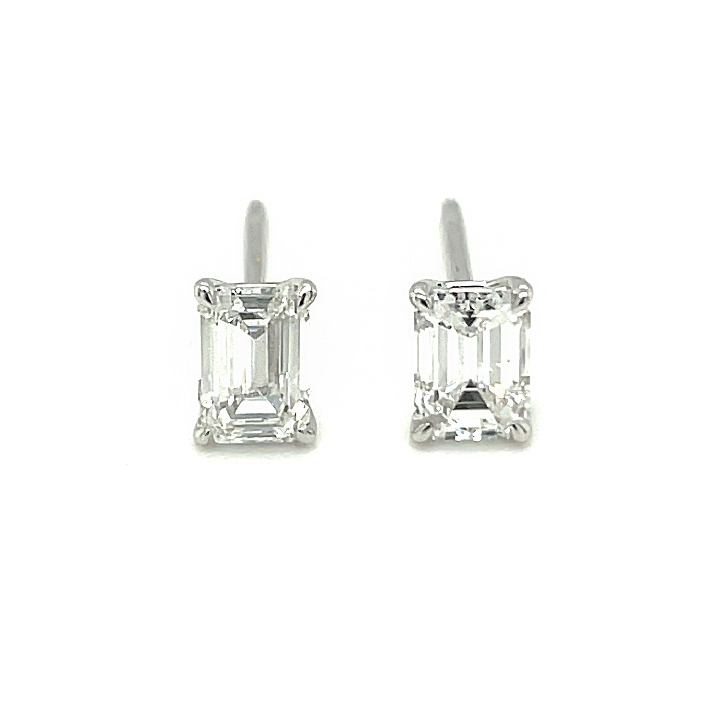 18K White Gold Post Earring Set with Emerald Shape Diamond