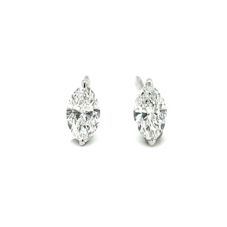 18K White Gold Post Earrings Set with Marquise Shape Diamond