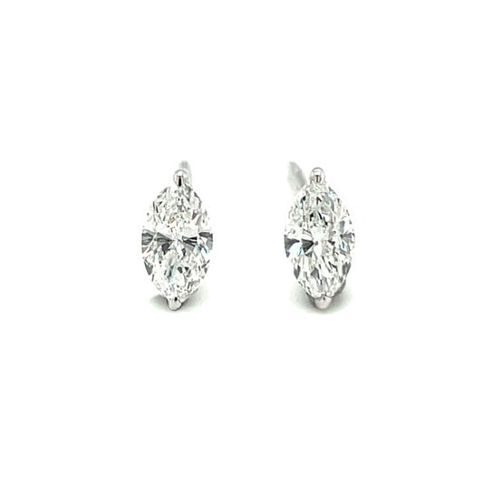 18K White Gold Post Earrings Set with Marquise Shape Diamond