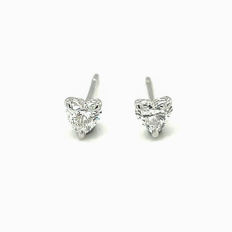 18K White Gold Post Earrings Set with Heart Shape Diamond