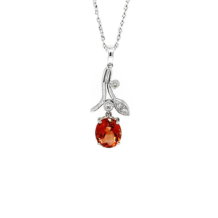 18K White Gold Flower Design Pendant Set with Color Stone