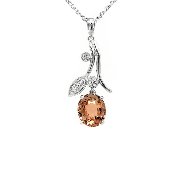 18K White Gold Flower Design Pendant Set with Color Stone