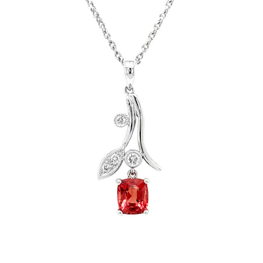 18K White Gold Flower Design Pendant Set With Color Stone, Diamond
