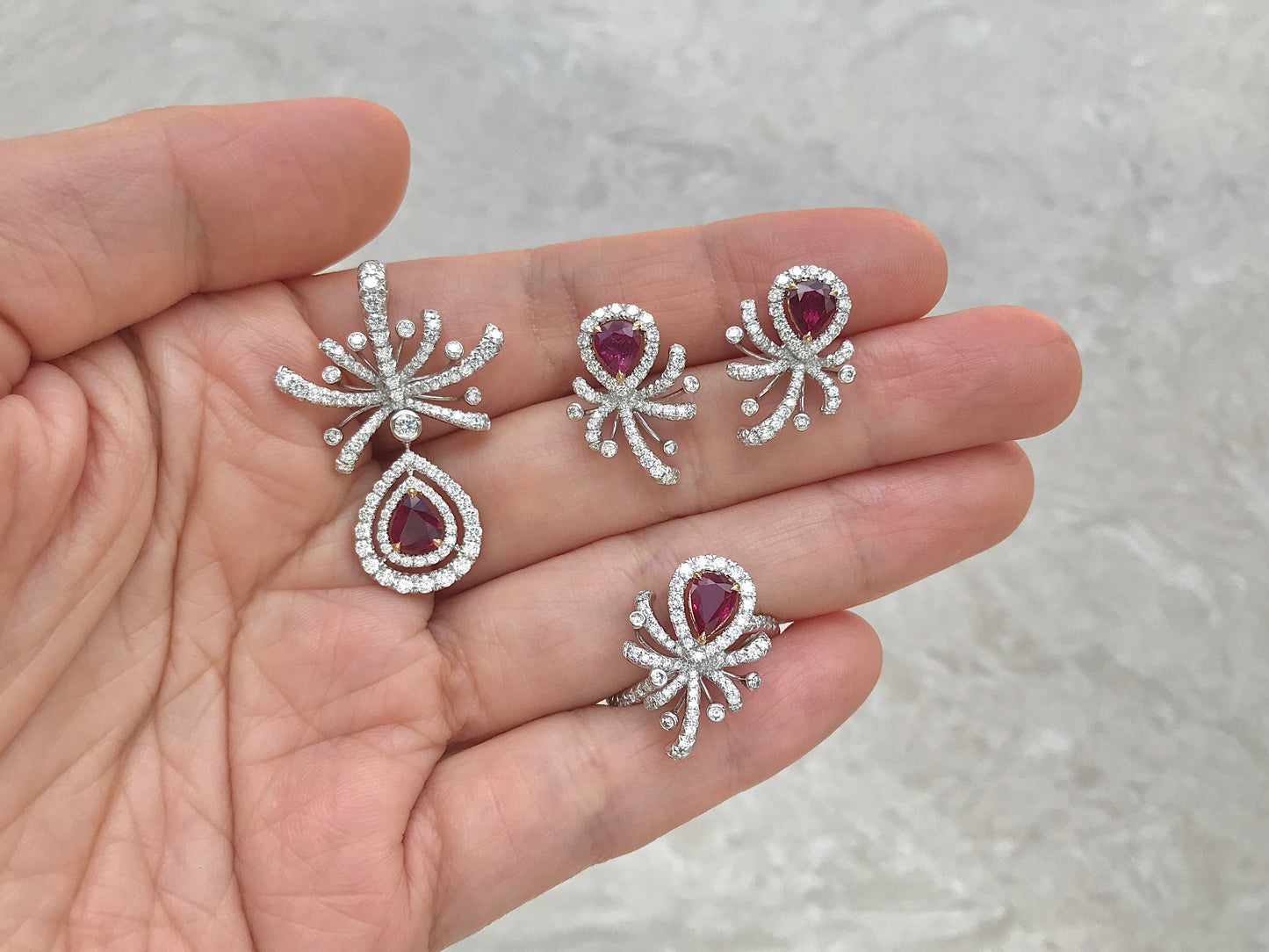 Floral Red Ruby Pear Set