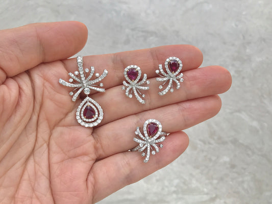 Floral Red Ruby Pear Set