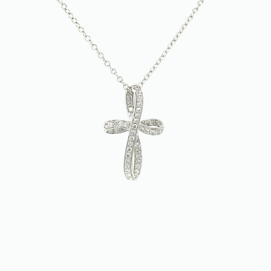 18K White Gold Cross Design Pendant Set with Diamond