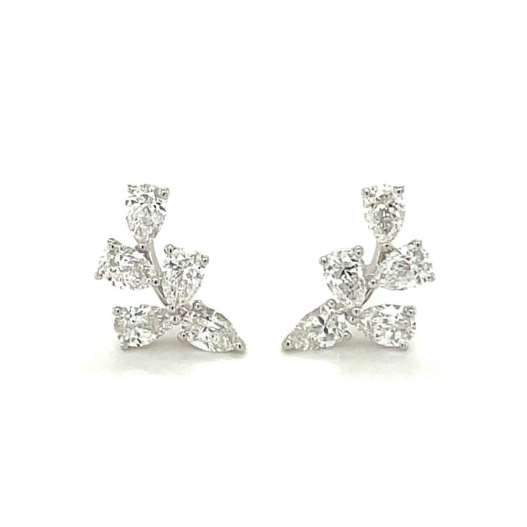 18K White Gold Ear Crawlers set with Pear Shaped Diamonds