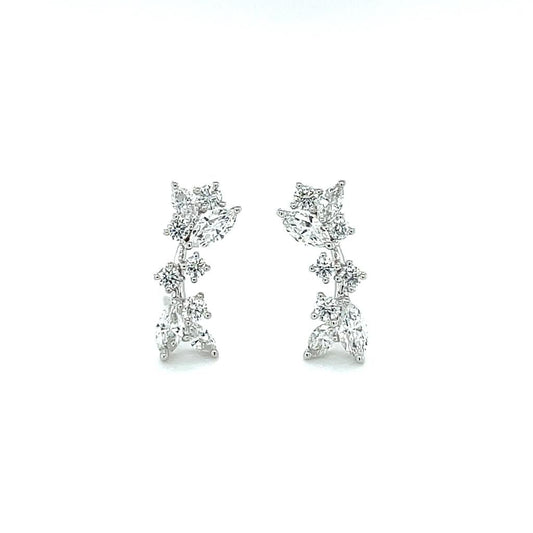 18K White Gold Ear Crawlers set with Marquise & Round Shaped Diamonds