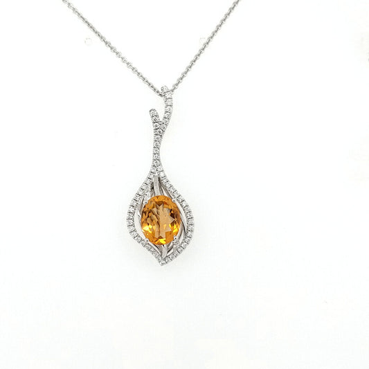 18K White Gold Pendant Set with Yellow Citrine & Diamond