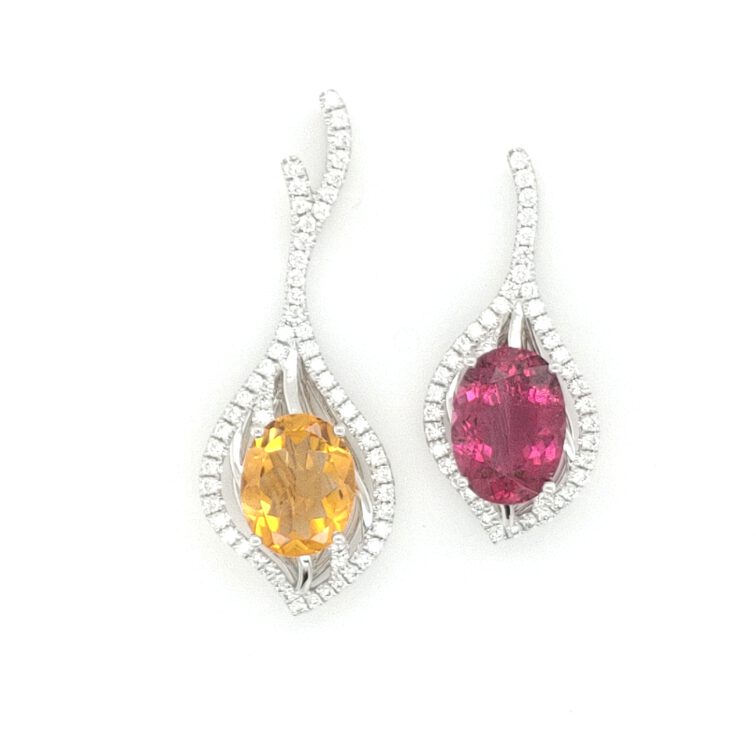 18K White Gold Pendant Set with Pink Tourmaline & Diamond