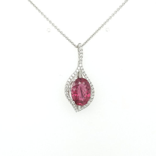 18K White Gold Pendant Set with Pink Tourmaline & Diamond