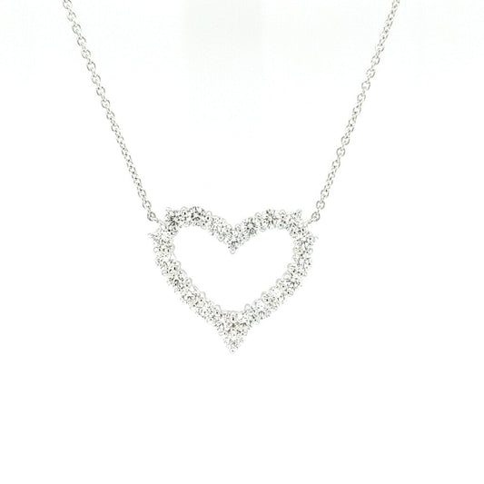 18K White Gold Heart Pendant Set with Round Brilliant Cut Diamonds