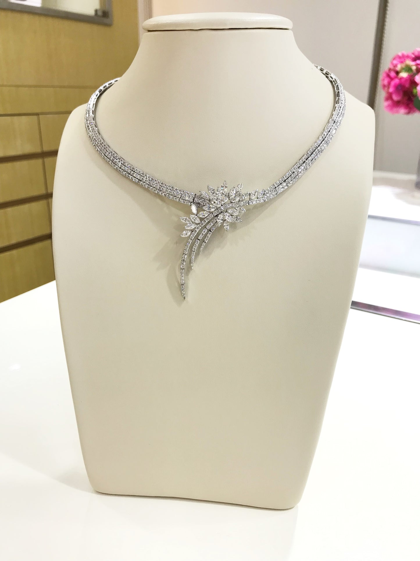 18K White Gold Mix Fancy Cut Diamond Necklace 12.98ct