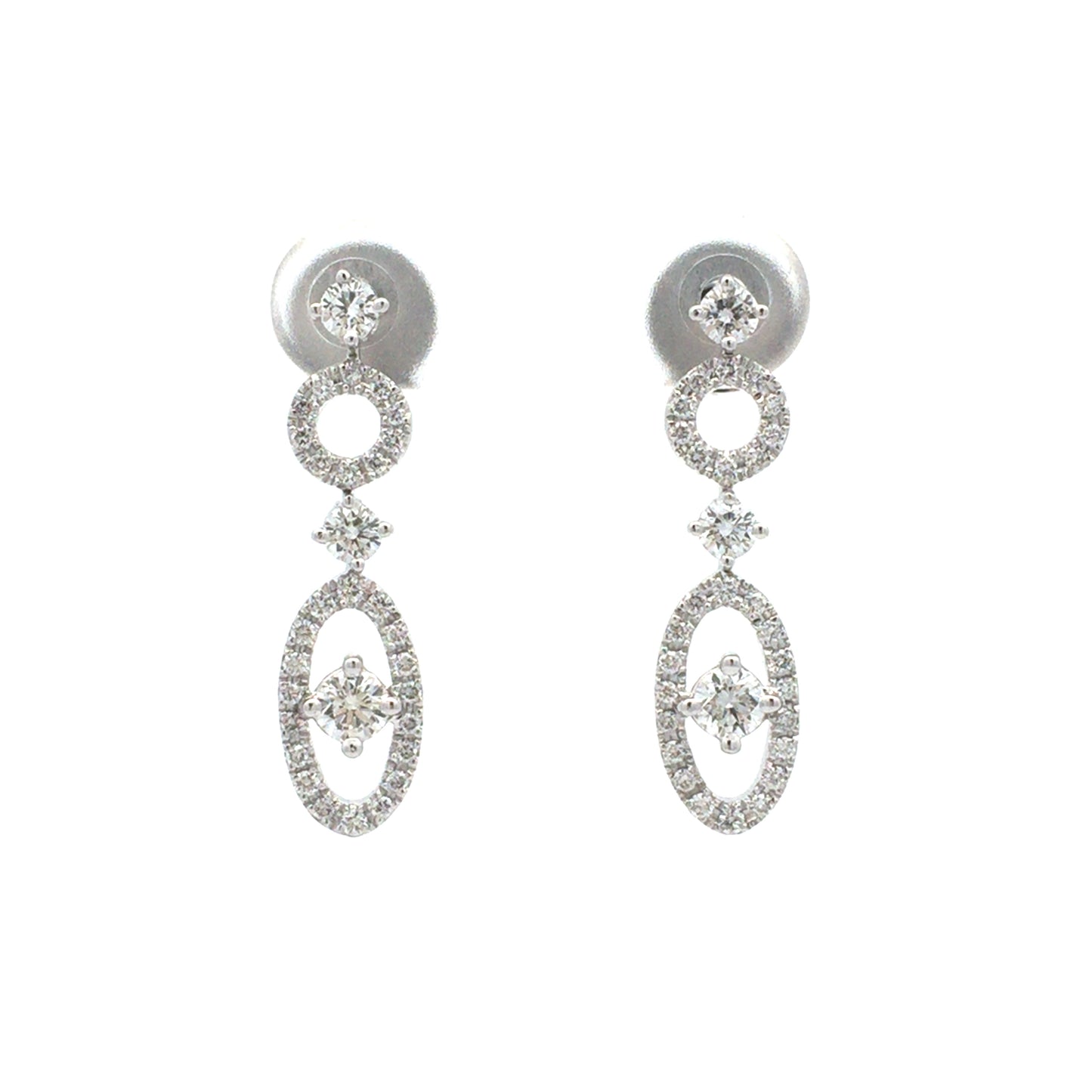 18K White Gold White Round Diamonds Dangling Earrings