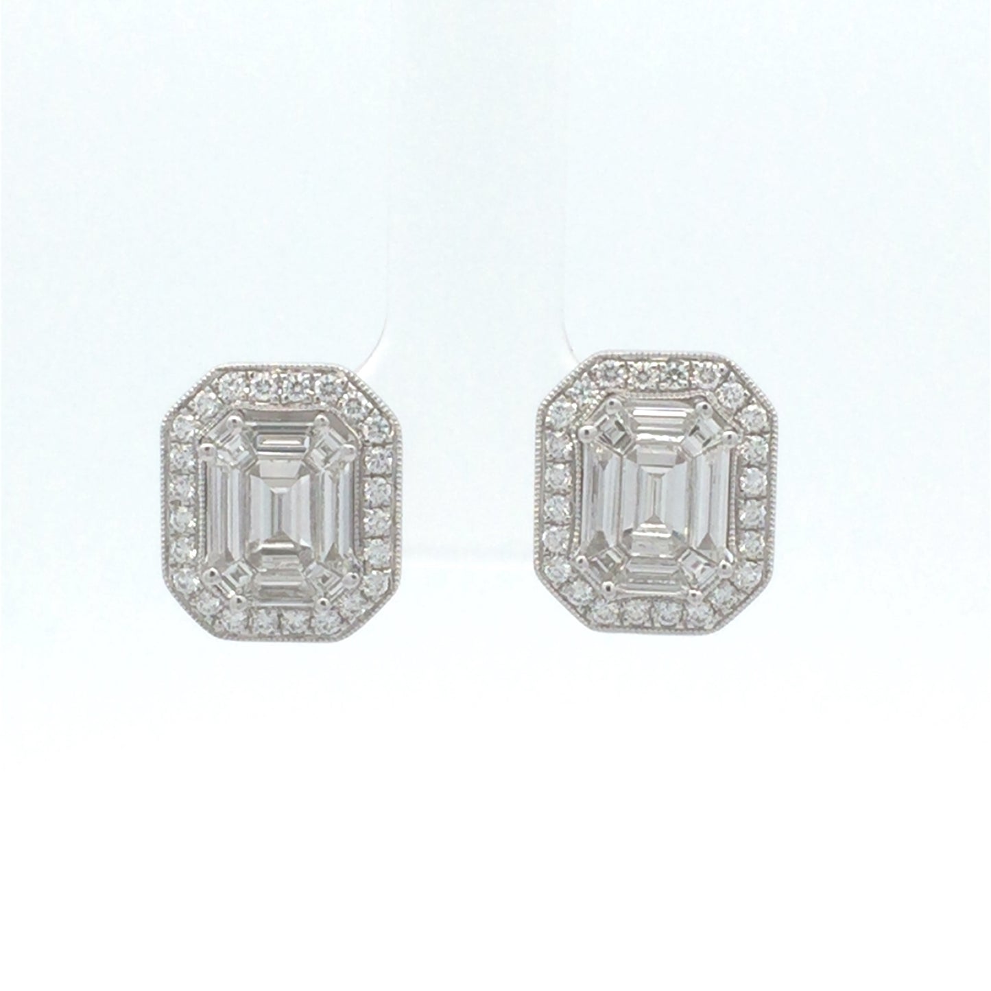18K White Gold Trendy Design Earrings Set With Mosaic Cut & Round Brilliant Cut Diamond