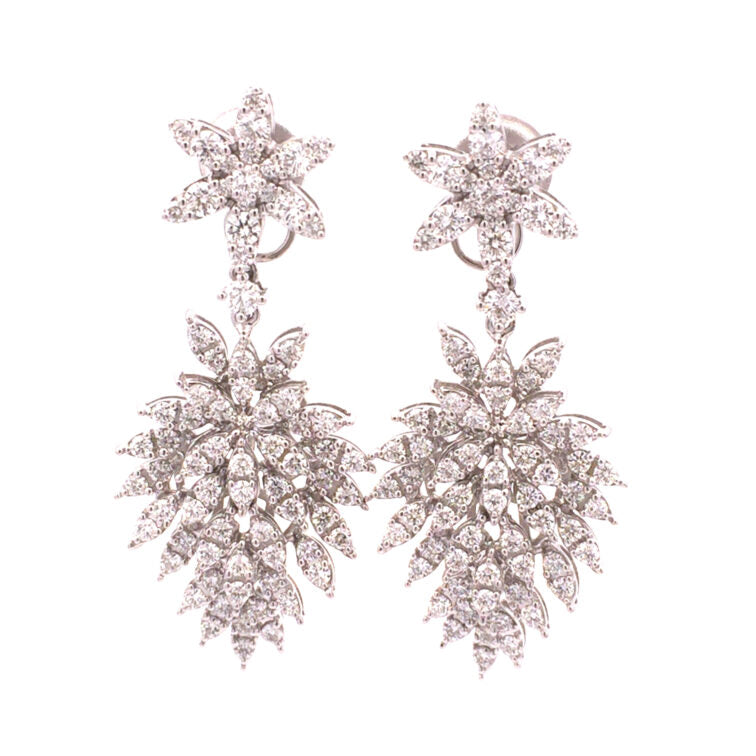 18K White Gold Snowflake Dangling Earrings Set