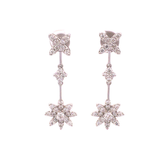 18K White Gold Floral Dangling Earrings Set