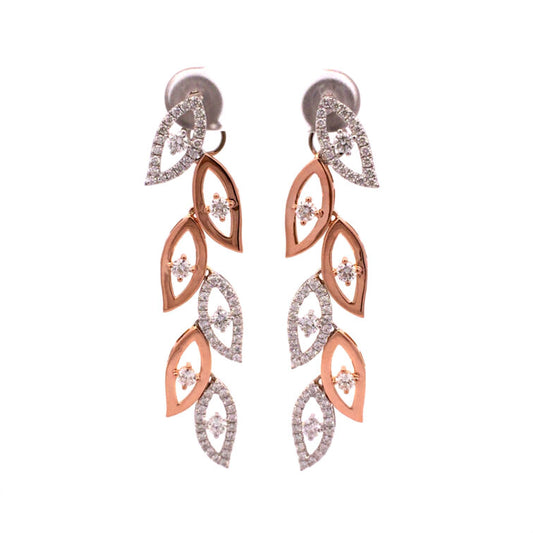 18K White & Rose Gold Leaves Dangling Diamond Earrings