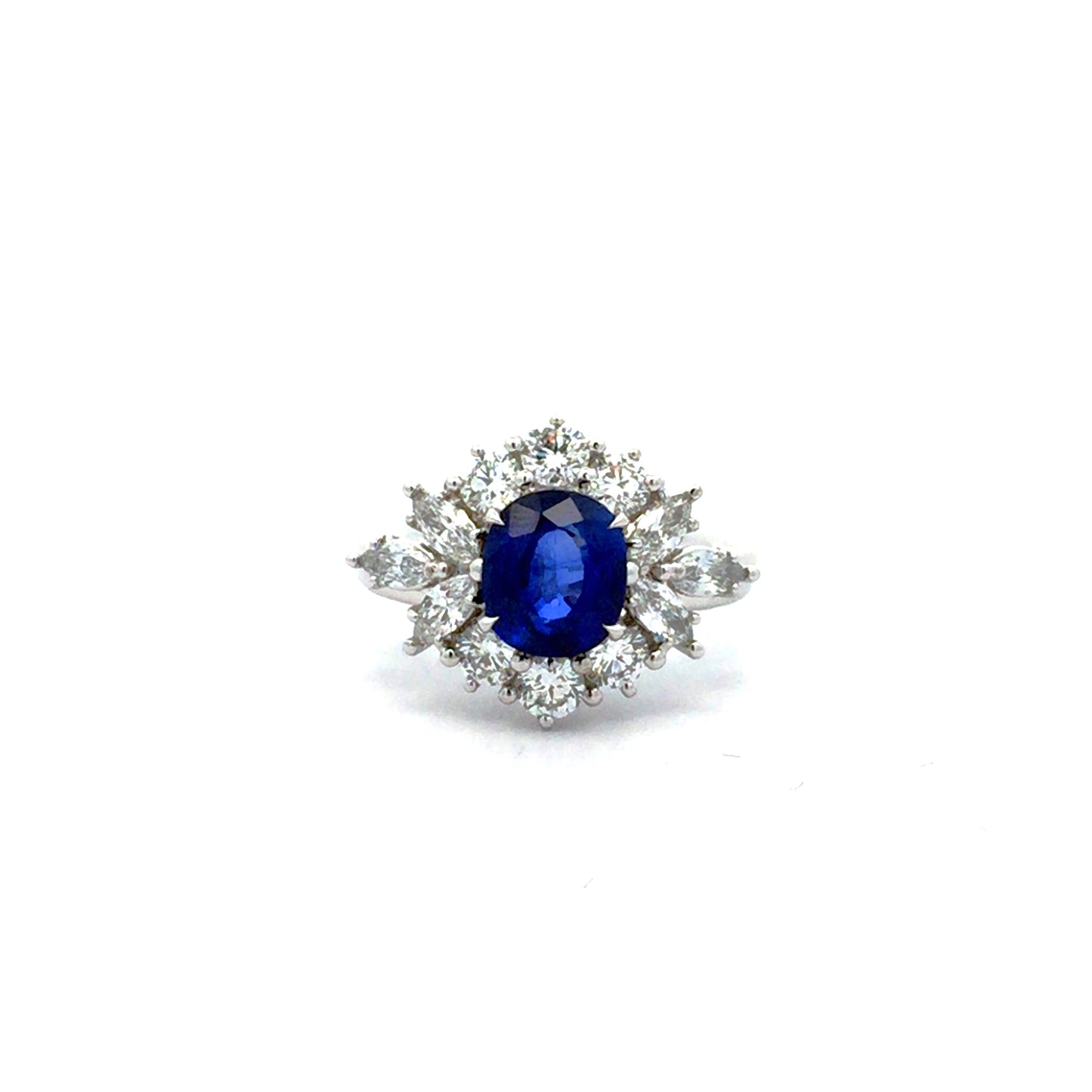 Oval Blue Sapphire with Marquise & Round Cut Diamonds Set