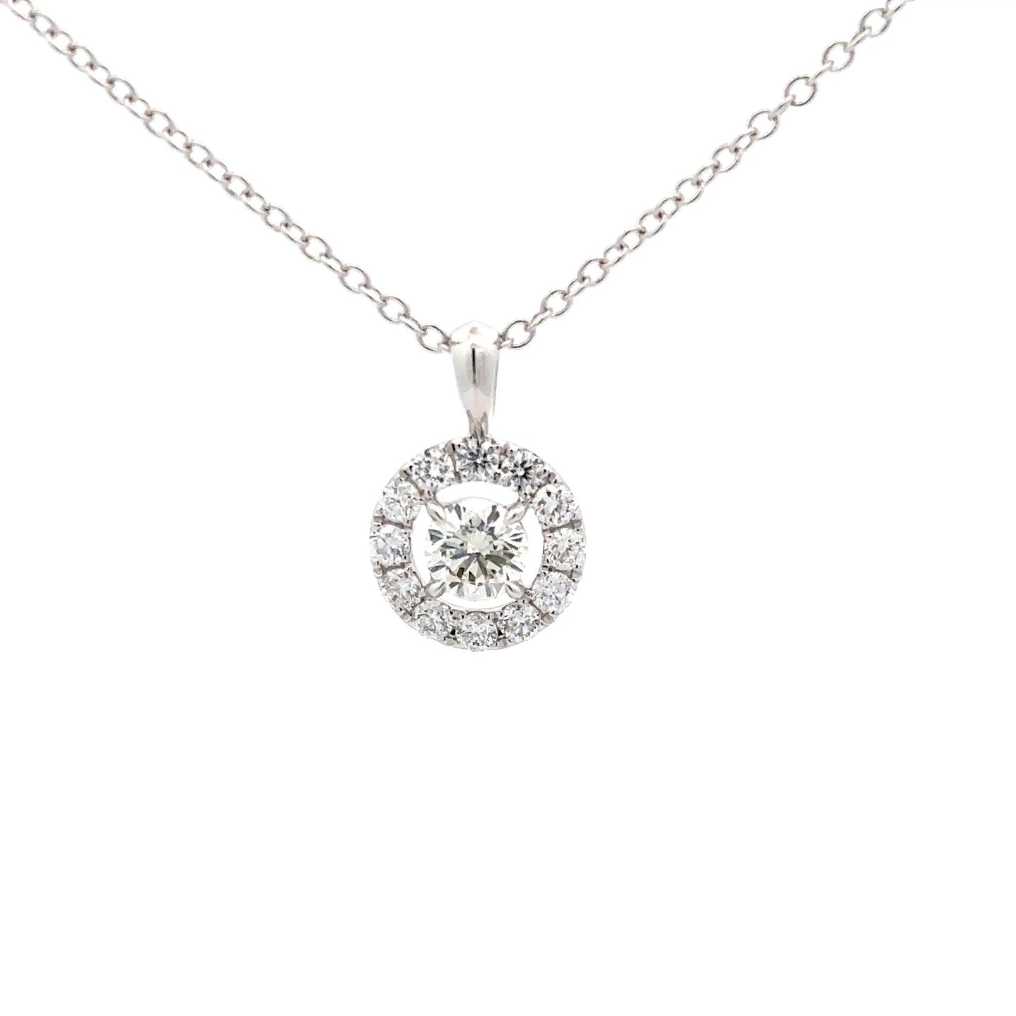 18K White Gold Round Diamond Pendant Set with Halo Round Diamonds