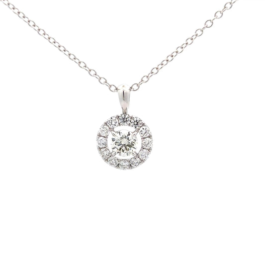18K White Gold Round Diamond Pendant Set with Halo Round Diamonds