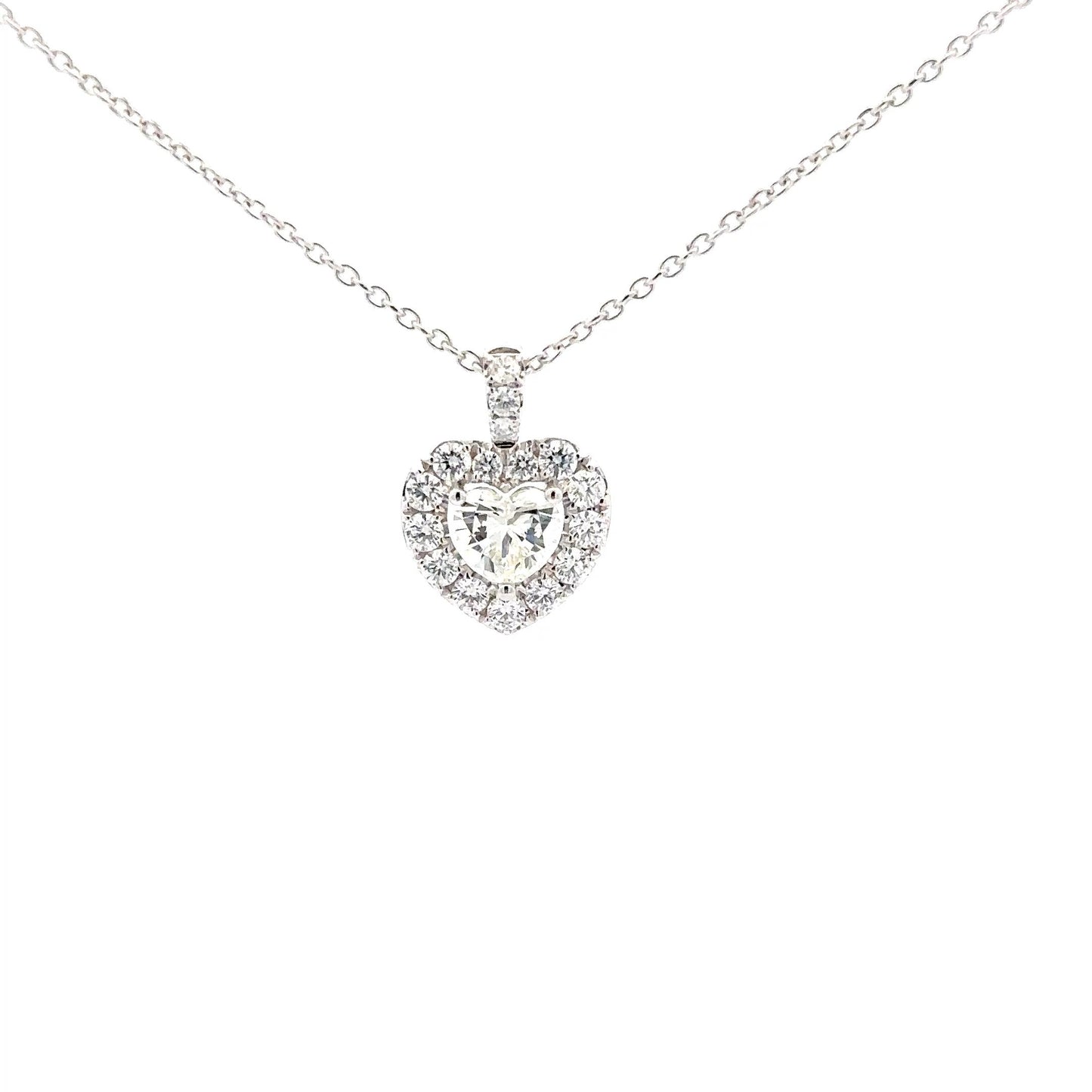 18K White Gold Heart Diamond Pendant Set with Halo Round Diamonds