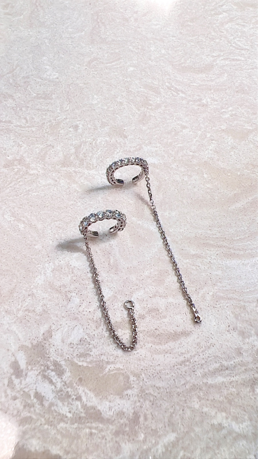 18K White Gold Diamond Earcuff with Chain